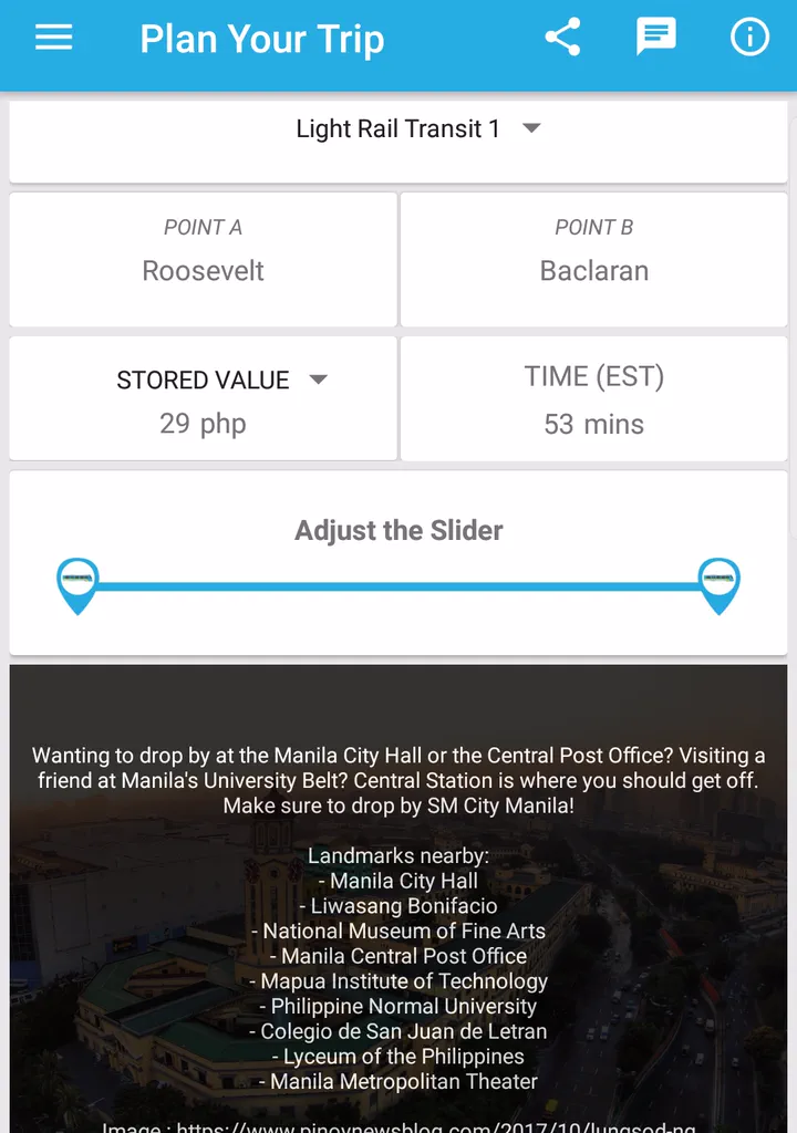 Landmark guide for the selected station