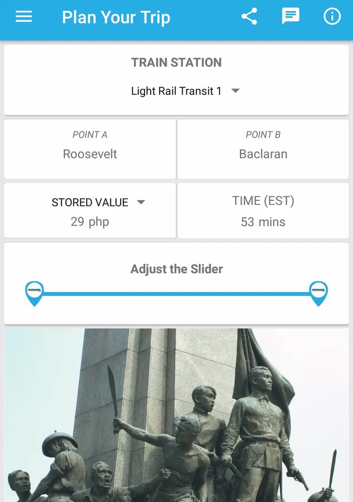 Trip planner with fare, travel time and a transit map